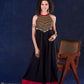 Elegant Black Rayon Halter Neck Long Gown with Mirror Work & Cowrie Shell Embellishments