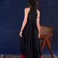 Elegant Black Rayon Halter Neck Long Gown with Mirror Work & Cowrie Shell Embellishments