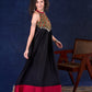 Elegant Black Rayon Halter Neck Long Gown with Mirror Work & Cowrie Shell Embellishments