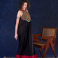 Elegant Black Rayon Halter Neck Long Gown with Mirror Work & Cowrie Shell Embellishments