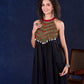 Elegant Black Rayon Halter Neck Long Gown with Mirror Work & Cowrie Shell Embellishments