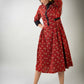 Red floral Ajrakh dress with pleats on waist