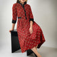 Red floral Ajrakh dress with pleats on waist
