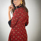 Red floral Ajrakh dress with pleats on waist