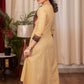 A-Line Beige Handloom Cotton Kurta with Ajrakh Yoke and border