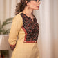 A-Line Beige Handloom Cotton Kurta with Ajrakh Yoke and border