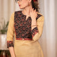 A-Line Beige Handloom Cotton Kurta with Ajrakh Yoke and border