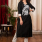 Black& White Straight Cotton Handloom Kurta with Impeccable Hand Painting of Musical Expressions, Pant & Dupatta - 3 Piece