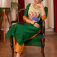 Straight Cut Forest Green Cotton Silk Kurta with Beautiful Gond Painting on the Yoke and Khun Sleeves