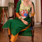 Straight Cut Forest Green Cotton Silk Kurta with Beautiful Gond Painting on the Yoke and Khun Sleeves