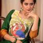 Straight Cut Forest Green Cotton Silk Kurta with Beautiful Gond Painting on the Yoke and Khun Sleeves
