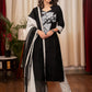 Black& White Straight Cotton Handloom Kurta with Impeccable Hand Painting of Musical Expressions, Pant & Dupatta - 3 Piece