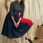 Exclusive blue & red combination dress with Ajrakh printed yoke