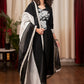 Black& White Straight Cotton Handloom Kurta with Impeccable Hand Painting of Musical Expressions, Pant & Dupatta - 3 Piece