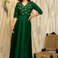 Green Cotton Silk Festive Gown with Elegant Handmade Zardosi Embroidery