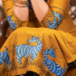 Straight Cut Mustard Cotton Silk and Ikat Combination Kurta with beautiful Hand Painted Gond Art