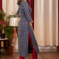 A - Line Blue Cotton Handloom textured  Kurta with Hand made kutch Mirror work on the Neck & Sleeves