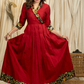 Graceful Maroon Cotton Silk Festive Gown with exclusive Banarasi Detailing
