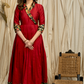 Graceful Maroon Cotton Silk Festive Gown with exclusive Banarasi Detailing