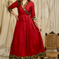 Graceful Maroon Cotton Silk Festive Gown with exclusive Banarasi Detailing