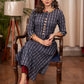 A - Line Blue Cotton Handloom textured  Kurta with Hand made kutch Mirror work on the Neck & Sleeves