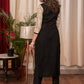 Straight Cut Smart Madhubani Printed Cotton Black Dress with Handmade Kutch Mirror Pocket