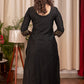 Straight Cut Black Cotton Silk Dress with Handmade Gotta Patti Work and Gold Foiled Warli Work on Sleeves