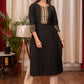 Straight Cut Black Cotton Silk Dress with Handmade Gotta Patti Work and Gold Foiled Warli Work on Sleeves