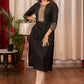 Straight Cut Black Cotton Silk Dress with Handmade Gotta Patti Work and Gold Foiled Warli Work on Sleeves