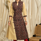 A - Line Biscuit colour  Cotton Handloom Kurta with Contrasting Ajrakh panel