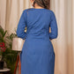Straight Cut Self structured Blue Cotton Handloom Kurta with Graceful hand embroiderd yokee & Chanderi Dupatta - 2 Piece