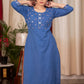 Straight Cut Self structured Blue Cotton Handloom Kurta with Graceful hand embroiderd yokee & Chanderi Dupatta - 2 Piece