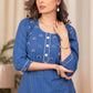 Straight Cut Self structured Blue Cotton Handloom Kurta with Graceful hand embroiderd yokee & Chanderi Dupatta - 2 Piece