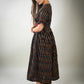 Exclusive black striped ikat dress with maroon waist Yoke