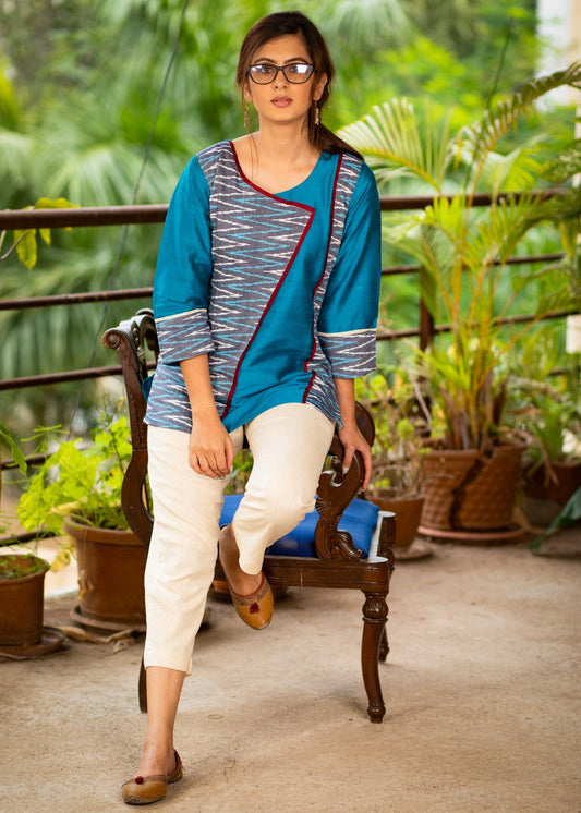 Exclusive ikat combination cotton silk top