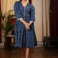 Exclusive indigo printed one piece dress