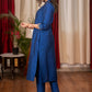 Straight Cut Blue Cotton Silk Kurta with Hand made Gota Patti work , Pant & Chanderi Dupatta - 3 Piece