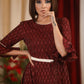 Exclusive maroon ikat designer one piece dress