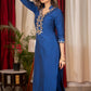 Straight Cut Blue Cotton Silk Kurta with Hand made Gota Patti work , Pant & Chanderi Dupatta - 3 Piece