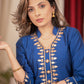 Straight Cut Blue Cotton Silk Kurta with Hand made Gota Patti work , Pant & Chanderi Dupatta - 3 Piece