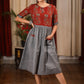 Grey & maroon Ajrakh block printed combination one piece dress
