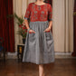 Grey & maroon Ajrakh block printed combination one piece dress
