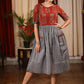 Grey & maroon Ajrakh block printed combination one piece dress
