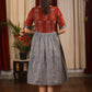 Grey & maroon Ajrakh block printed combination one piece dress