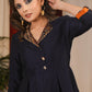 Navy blue cotton silk occasion wear dress with benarasi collars