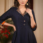 Navy blue cotton silk occasion wear dress with benarasi collars