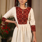 Off white cotton flex dress with Ajrakh block printed yoke