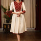 Off white cotton flex dress with Ajrakh block printed yoke