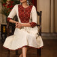 Off white cotton flex dress with Ajrakh block printed yoke