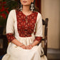 Off white cotton flex dress with Ajrakh block printed yoke